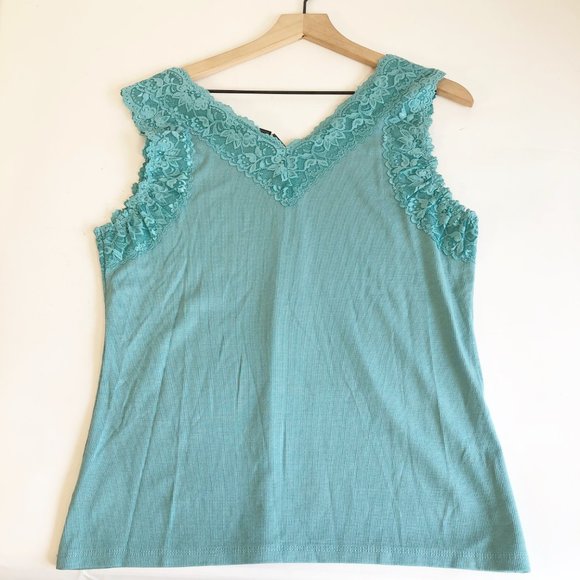 Style & Co stillwater Blue Lace Trim Tank Top XL - Picture 6 of 8